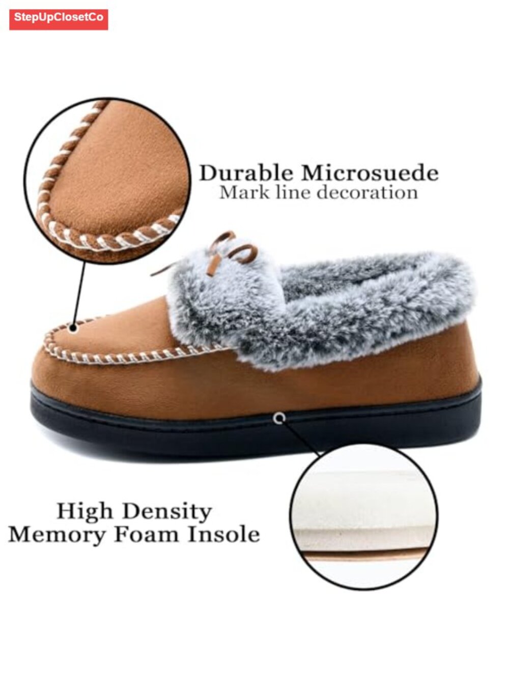 Women's Fuzzy Memory Foam Mocc Suede Faux Fur Lined Cozy - Picture 3 of 6